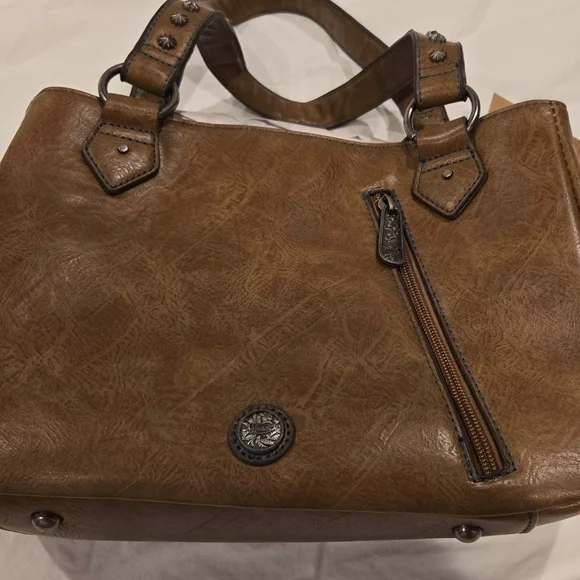 Justin Boots Brown Tooled Vegan Leather Shoulder Bag - Picture 2 of 4
